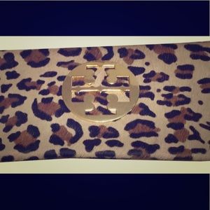 Tory Burch leopard calf hair clutch